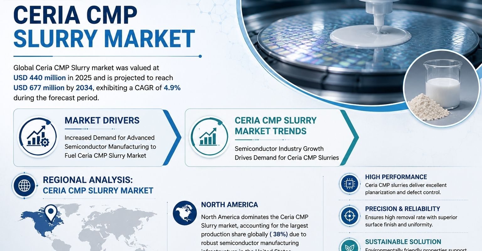 Ceria CMP Slurry Market Hits a Precision Inflection Point, Reaching USD 677 Million by 2034, Growing with a CAGR 4.9%